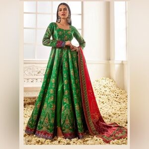 Red and Green Floral Printed Anarkali